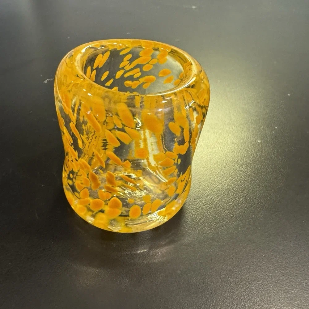 Orange Candle‎ Holder Confetti Stemless Glasshouse Studio Art Glass